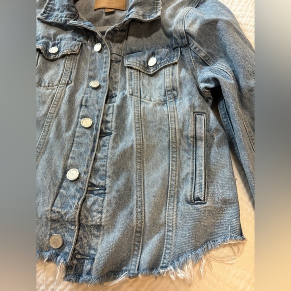 BlankNYC Blue Distressed Button Denim Jacket Coat l M - Picture 5 of 9